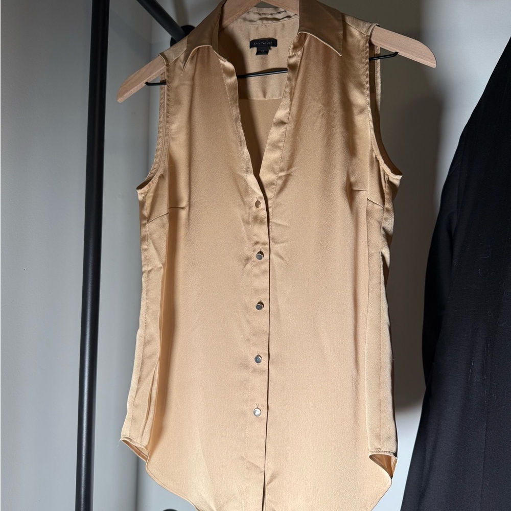 Ann Taylor Gold Button-Down Blouse